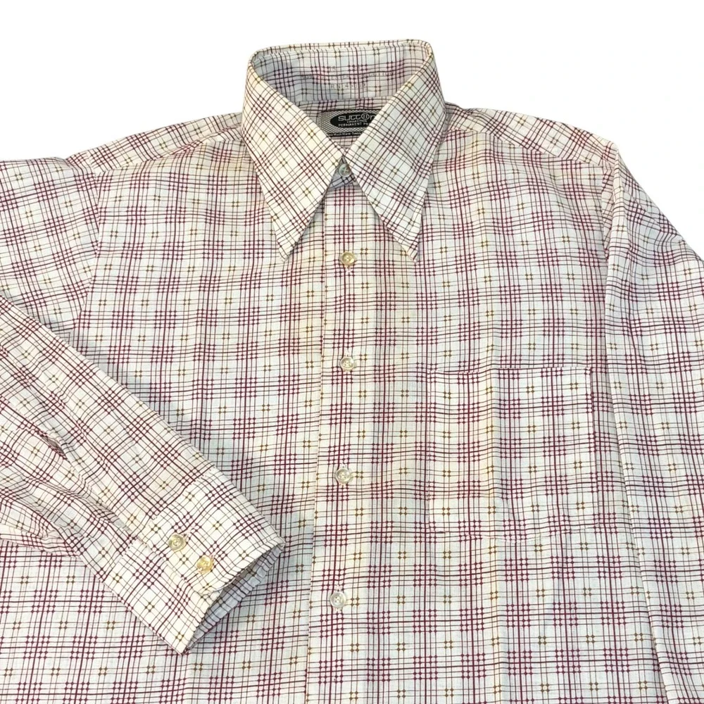 Vtg 70s Sutton Collection disco shirt Dagger Collar Men's 15-33 geometric print